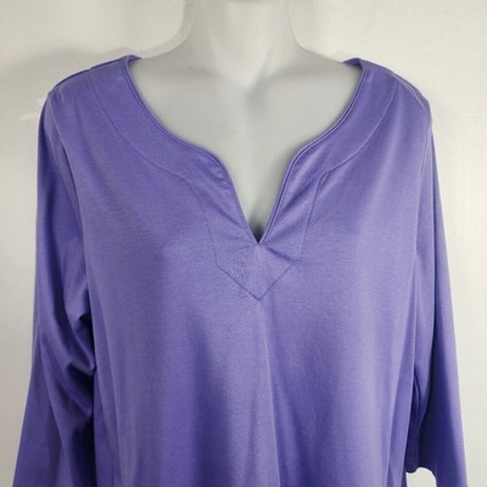 LL Bean Womens Pima Cotton Tunic 3/4 Sleeve Splitneck Purple Large 300325 Casual - Picture 3 of 10